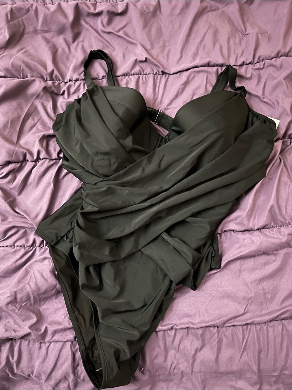 Old Navy Black One-Piece Swimsuit with Draped Front